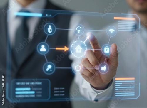 Business hand touching cloud computing and digital network interface on virtual screen