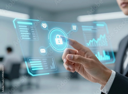 Business hand touching innovation technology interface with growth chart on virtual screen