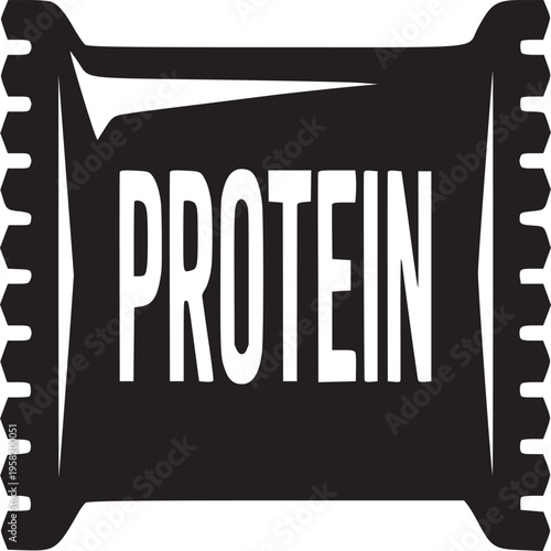 A black and white graphic of a protein bar wrapper with the word protein printed on the front side