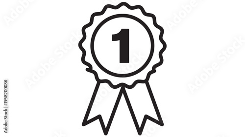 Ribbon award icon with the number 1 in the center, representing first place or victory. featuring badge, champion, winner with success and