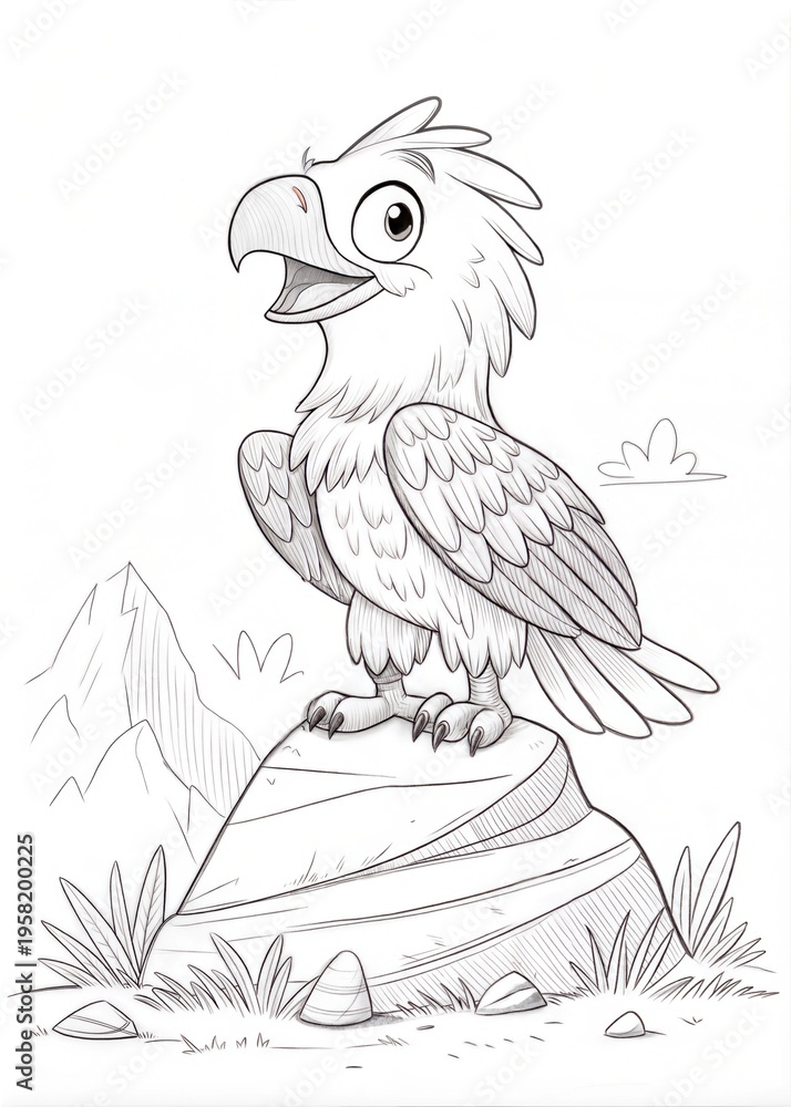 Fototapeta premium Cute Eagle Outline Sketch for Coloring Book 
