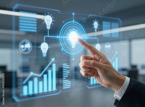 Business hand touching innovation technology interface with growth chart on virtual screen