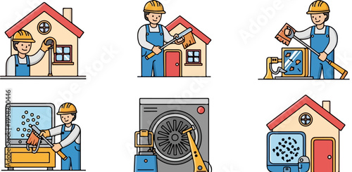 Set of 6 HVAC and Home Maintenance Service Icons Vector Illustration