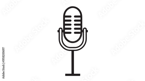 Microphone icon with a retro design, featuring a stand and horizontal grille, perfect for audio and podcasting concepts.