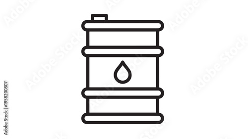 Oil barrel icon with a drop symbol indicating liquid petroleum or fuel, presented as a clean line art illustration for industry