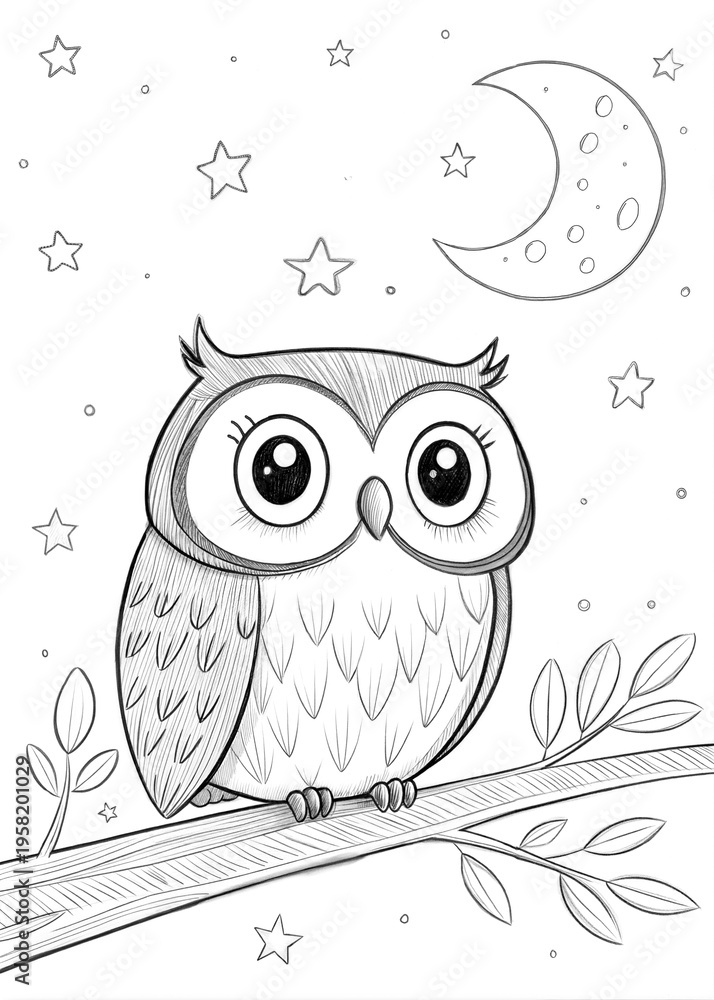 Fototapeta premium Cute Owl Outline for Children's Coloring Book 