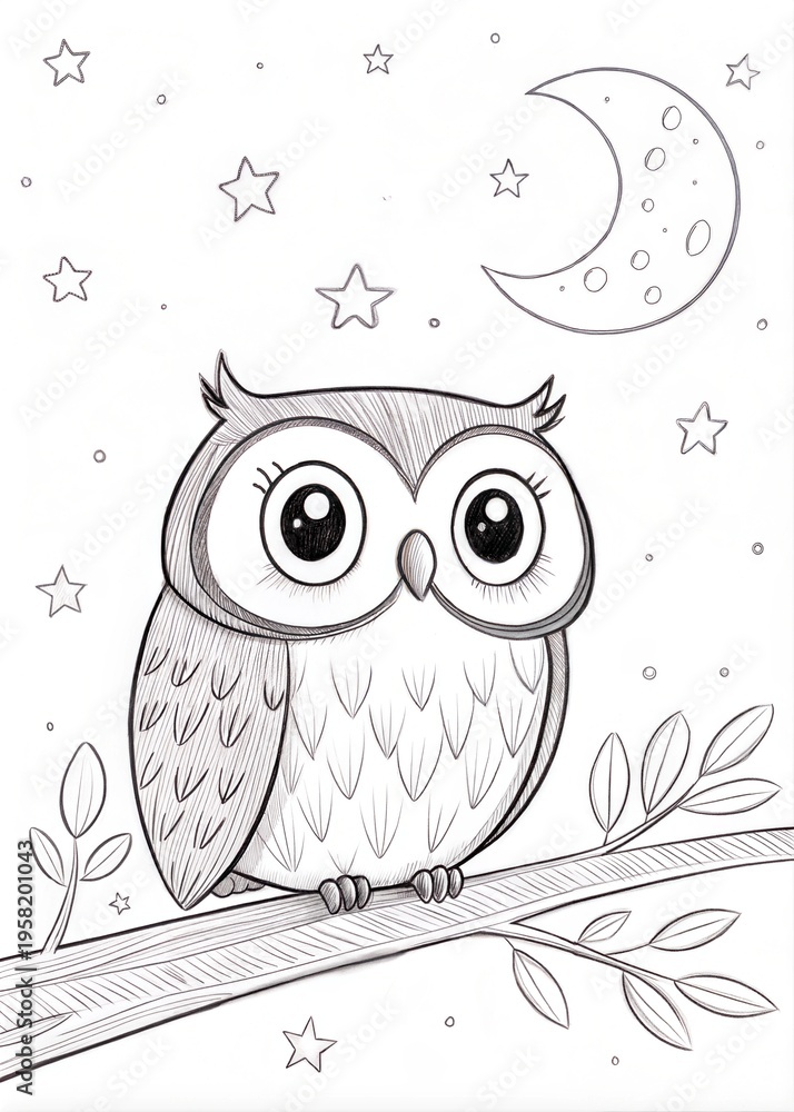 Fototapeta premium Cute Owl Outline for Children's Coloring Book 