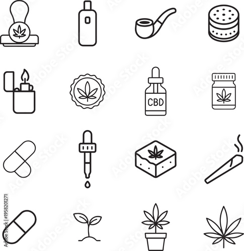 A collection of cannabis and cbd product icons
