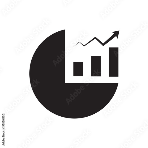 Business Growth Analytics Icon – Rising Chart Graph in Pie Chart Silhouette Vector Illustration