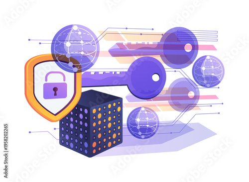 Quantum Key Distribution Hubs abstract concept vector illustration.