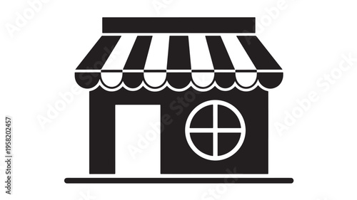 Storefront icon with awning, door, and window, representing retail business and commercial establishments.