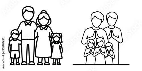 Simple line drawings of two families