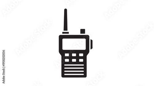 Walkie talkie icon with antenna and screen, representing portable radio communication devices and two-way radio technology.
