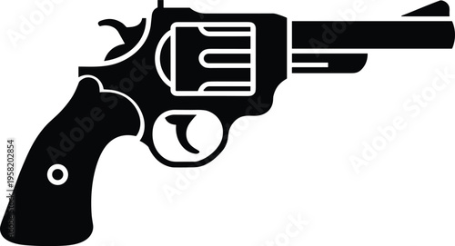 Black revolver handgun silhouette vector illustration isolated on white background for law enforcement and crime design projects.