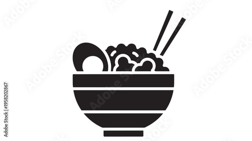 Bowl of ramen with chopsticks and egg illustration with clean design and white background featuring noodles, food, asian food with japanese food and