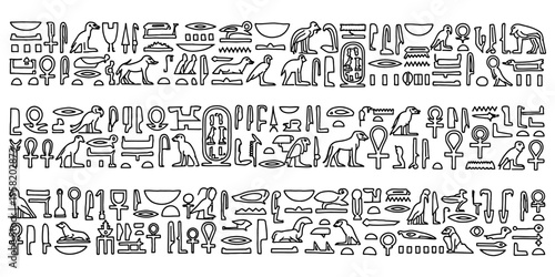 Ancient egyptian hieroglyphics and symbolic illustrations