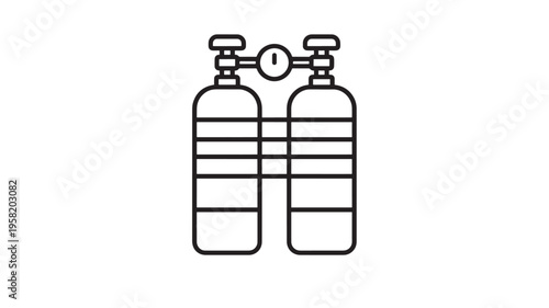 Scuba diving twin tanks with regulator and gauge icon symbolizing underwater exploration equipment and gas supply for divers.
