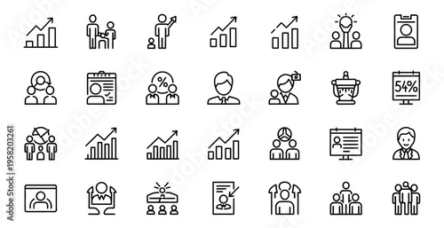 Collection of business and finance related line icons and graphics