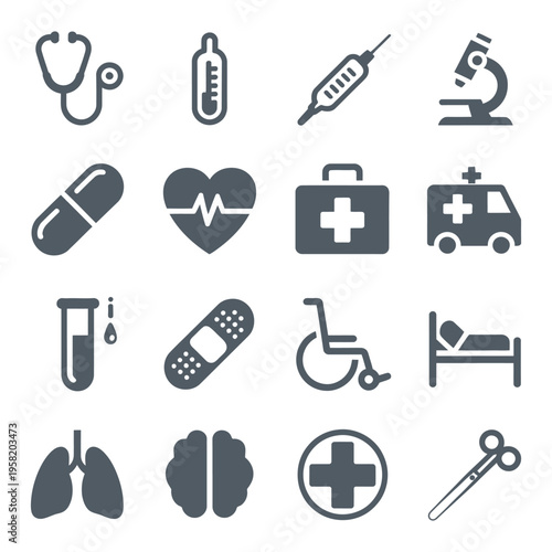 Healthcare Medical Services and First Aid Hospital Icons