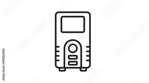 Multimeter outline icon with digital display and buttons for electrical testing and measurement tool applications.