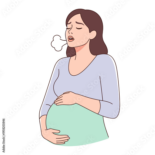 Pregnant woman breathing deeply with closed eyes in labor  