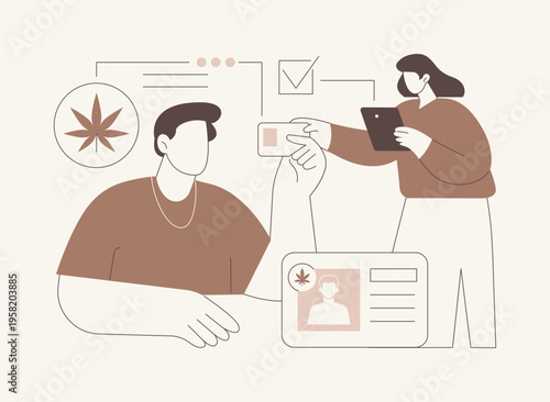 ID check at marijuana dispensary isolated cartoon vector illustrations.