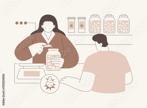Purchasing legal marijuana isolated cartoon vector illustrations.