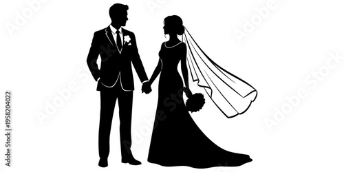 Silhouette of a wedding couple holding hands