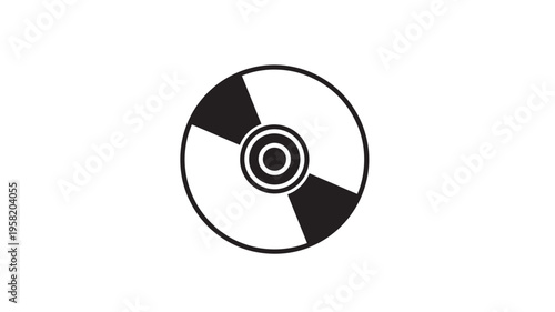 Disc data storage icon with black sectors and concentric circles on a white background, simple design.