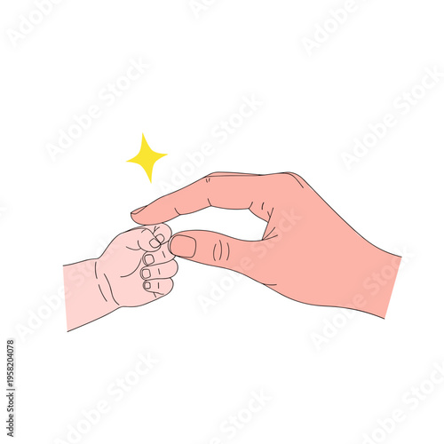 Adult hand gently touching baby's hand with sparkling effect  
