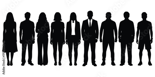 Silhouettes of diverse group of people standing in a line