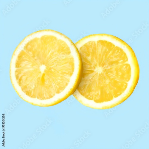 Fresh Lemon Halves Isolated on Blue Background Minimal Citrus Food Concept.