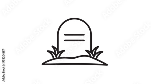 Tombstone icon with blades of grass emerging from the soil, symbolizing death and remembrance featuring grave, cemetery, RIP with memorial and
