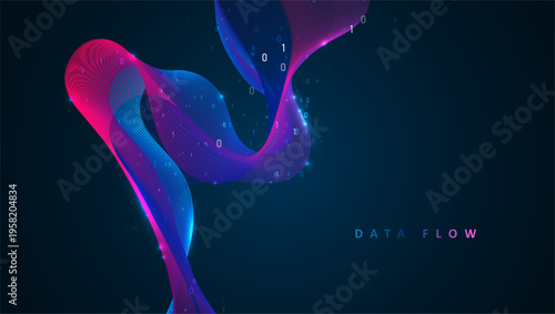 Particles dynamic line flow. Big data code representation. Data connection speed line. Futuristic network representation. Graphic concept for your design