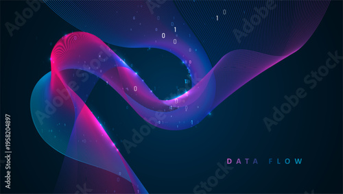 Particles dynamic line flow. Big data code representation. Data connection speed line. Futuristic network representation. Graphic concept for your design