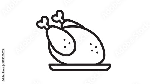 Roast chicken icon with drumsticks on a plate, representing a classic meal and Thanksgiving dinner feast.