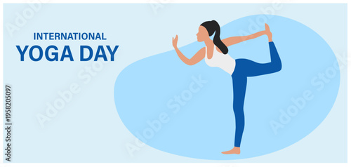  International yoga day, yoga girl vector illustration. Healthy lifestyle concept