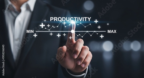 Businessman touching productivity graph with finger suit