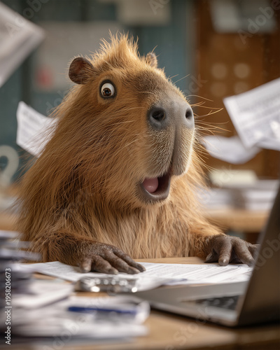 capybara professional looking shocked at laptop screen showing deadline notification