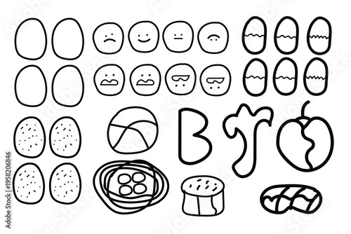 A variety of bread and egg illustrations