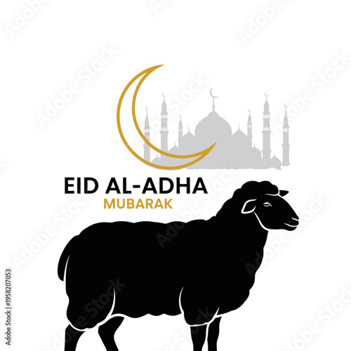 Black sheep standing on a white background symbolizing Eid alAdha.