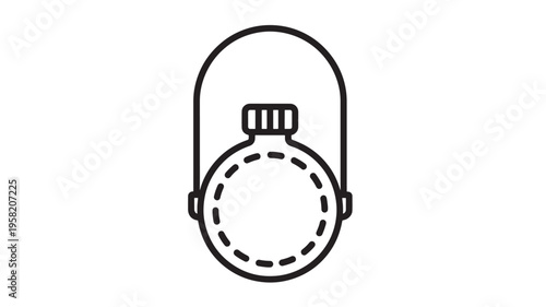 Canteen simple outline icon with cap and strap for outdoor adventure and camping supplies. featuring water bottle, flask, container with liquid and
