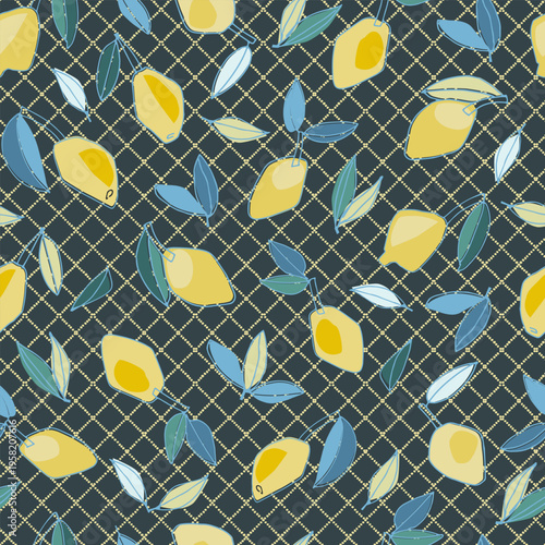 Seamless pattern with hand drawn lemons for textile, home decor, branding, visual communication, content, social media background, posters in Mediterranean sun-washed style