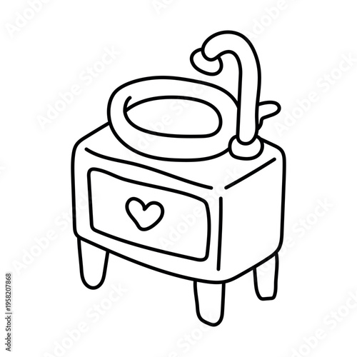 Bathroom vanity sink cabinet doodle vector coloring page line art illustration
