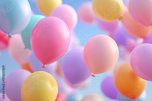 Creative fun concept of colorful helium balloons. Generative Ai