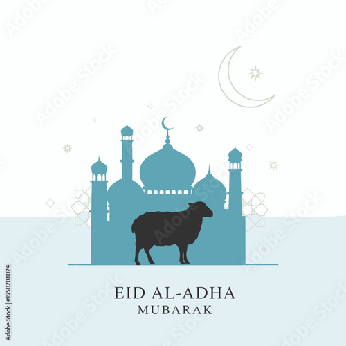 Silhouette of a Sheep in Front of a Mosque for Eid AlAdha.