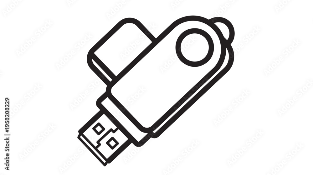 Fototapeta premium USB flash drive icon with a clean black outline, symbolizing digital storage and data transfer. featuring memory stick, computer accessory,