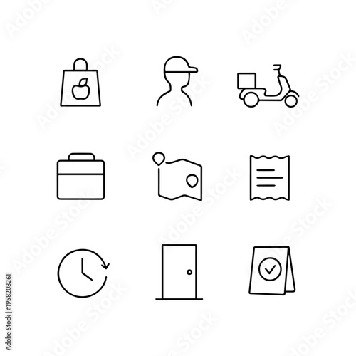 food delivery minimalist line icon set
Vector minimalist line icons on a white background