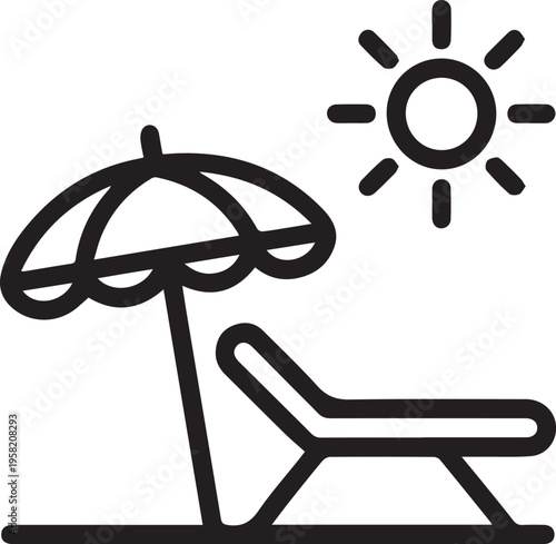 Create Silhouette Beach, relax, resort outline icon. Line sign deckchair sunbed and sun umbrella. Vector isolated pictogram for web and app on white background editable stroke