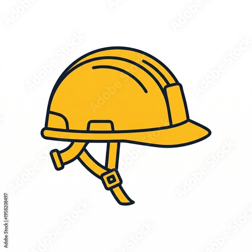 Construction helmet icon, minimal flat vector design, clean outline style, safety equipment symbol, yellow industrial color palette, isolated on white background
